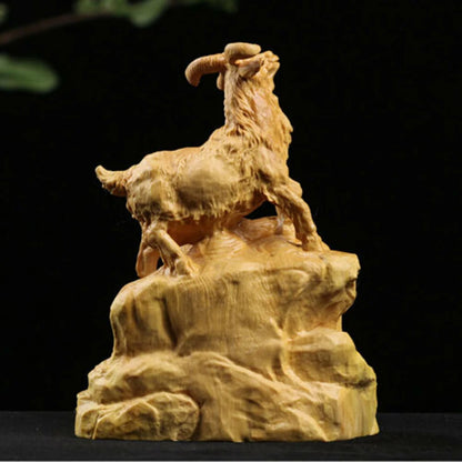 TJ153ca - 12X9.3X5.5 CM Carved Boxwood  Figurine Carving  : Goat Family