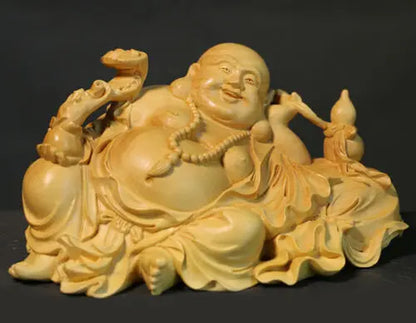 TJ173ca - 12.5* 6.5* 6.5 CM Carved Boxwood Carving Fugurine : Buddha Monk