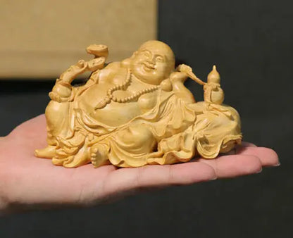 TJ173ca - 12.5* 6.5* 6.5 CM Carved Boxwood Carving Fugurine : Buddha Monk
