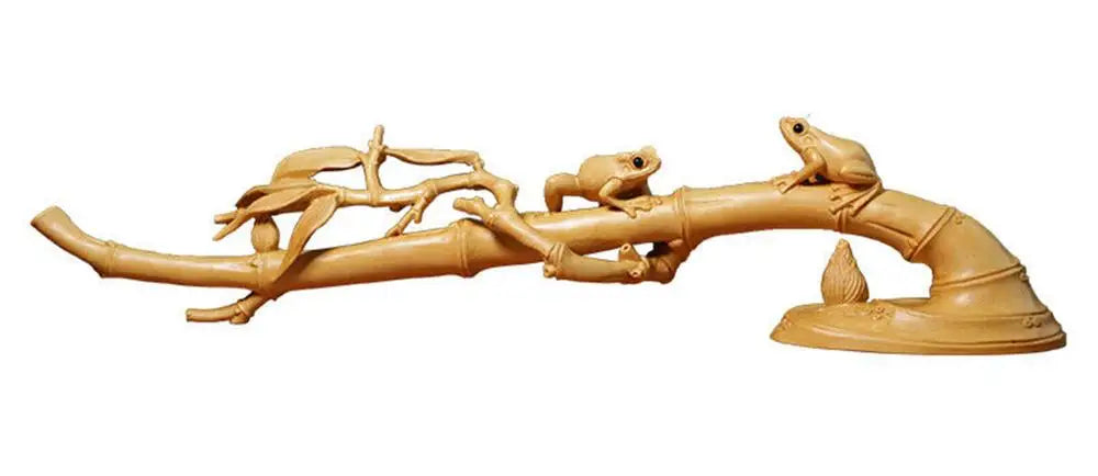TJ176ca -30x4.5x6.5 CM Carved Boxwood Carving Figurine - Frog Bamboo Pen Holder