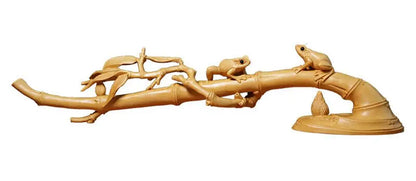 TJ176ca -30x4.5x6.5 CM Carved Boxwood Carving Figurine - Frog Bamboo Pen Holder