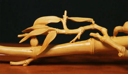 TJ176ca -30x4.5x6.5 CM Carved Boxwood Carving Figurine - Frog Bamboo Pen Holder