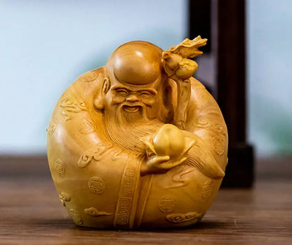 TL095ca -6x6x5 CM Hand Carved Boxwood Carving Figurine - 3 Star Gods