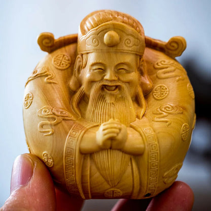 TL095ca -6x6x5 CM Hand Carved Boxwood Carving Figurine - 3 Star Gods
