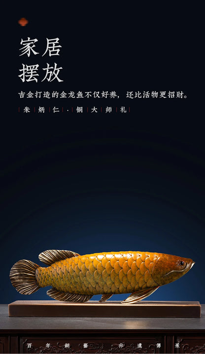 TOP 5A grade Good luck Dragon golden Fish Wealth Arowana HOME OFFICE BAR CLUB decoration bring wealth money brass Sculpture