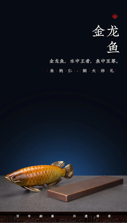 TOP 5A grade Good luck Dragon golden Fish Wealth Arowana HOME OFFICE BAR CLUB decoration bring wealth money brass Sculpture