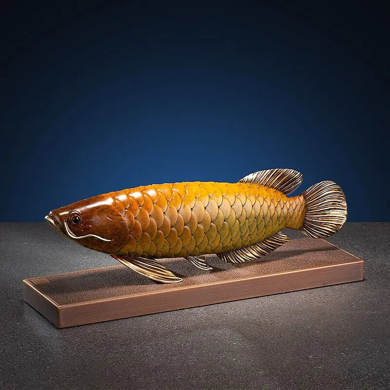 TOP 5A grade Good luck Dragon golden Fish Wealth Arowana HOME OFFICE BAR CLUB decoration bring wealth money brass Sculpture
