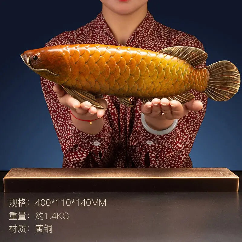 TOP 5A grade Good luck Dragon golden Fish Wealth Arowana HOME OFFICE BAR CLUB decoration bring wealth money brass Sculpture