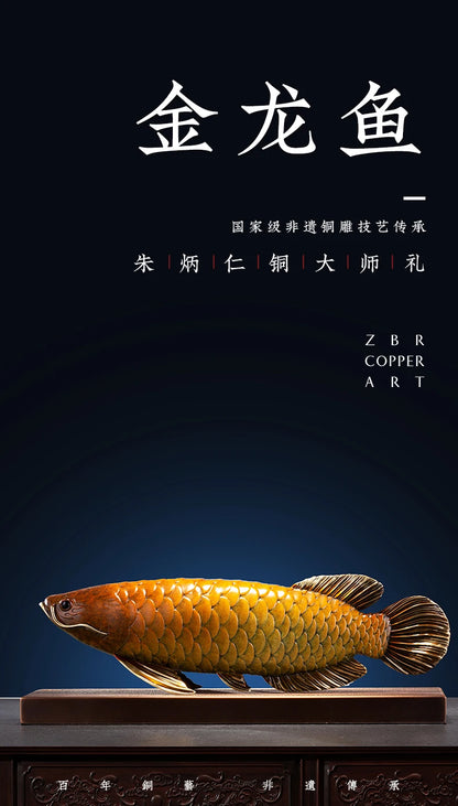 TOP 5A grade Good luck Dragon golden Fish Wealth Arowana HOME OFFICE BAR CLUB decoration bring wealth money brass Sculpture