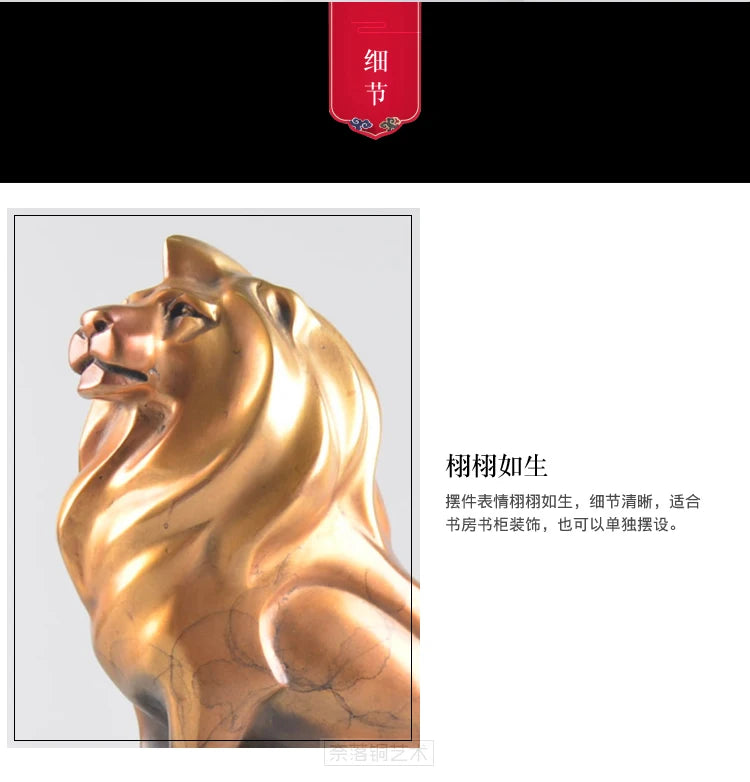 TOP ART good luck Success Money drawing Charging lion Brass statue # home office business auspicious efficacious Talisman
