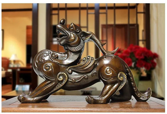 TOP ART # office home store Money drawing divine dragon Mascot # avoiding evils Talisman bronze statue 30CM LARGE