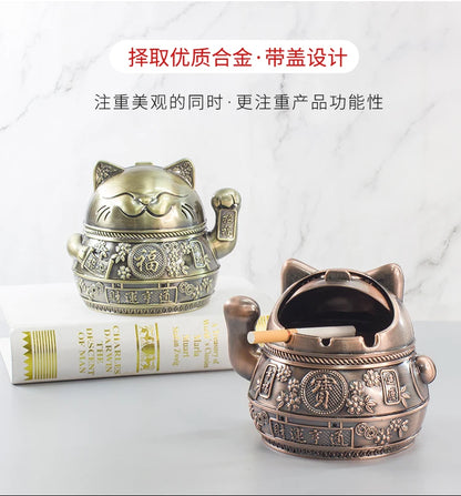 TOP COOL GIFT Asia Thailand Japan Good luck Wealth metal ashtray mascot HOME office shop Decoration bring wealth fortune