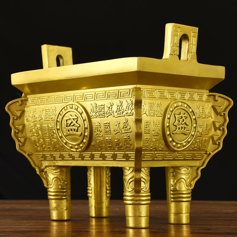 TOP COOL GOOD HOME SHOP COMPANY BAR CLUB thriving GOOD LUCK Wealth golden Copper Tripod Ashtray mascot FENG SHUI statue