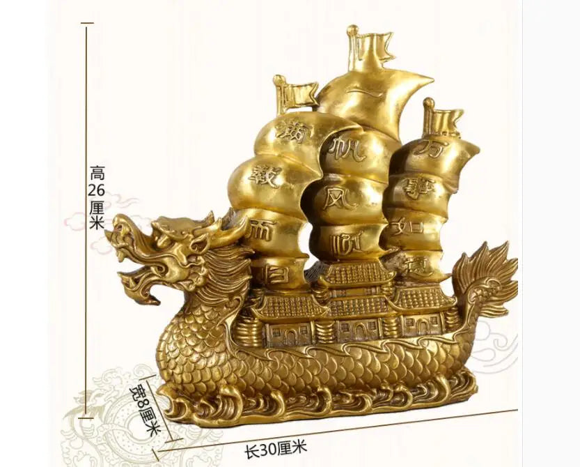 TOP COOL # GOOD HOME office company efficacious  thriving business  Mascot Success Dragon Sailboat FENG SHUI brass statue