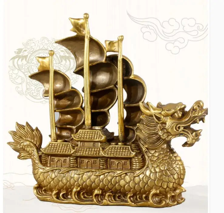 TOP COOL # GOOD HOME office company efficacious  thriving business  Mascot Success Dragon Sailboat FENG SHUI brass statue