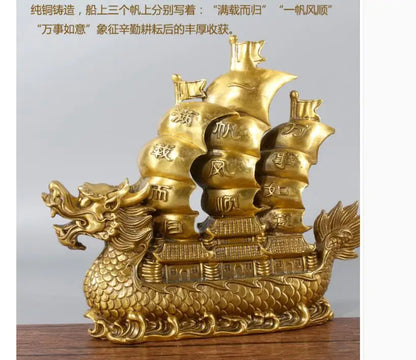 TOP COOL # GOOD HOME office company efficacious  thriving business  Mascot Success Dragon Sailboat FENG SHUI brass statue