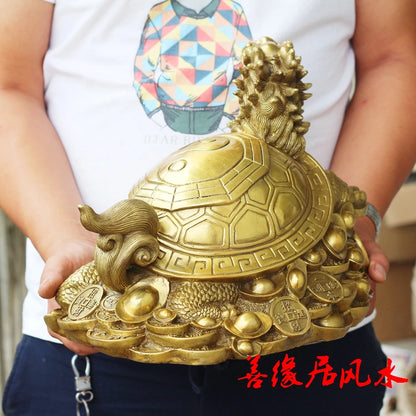 TOP COOL # HOME GOOD protective-efficacious Talisman House Protection Money Drawing Dragon Turtle FENG SHUI Brass statue-35 CM