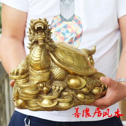 TOP COOL # HOME GOOD protective-efficacious Talisman House Protection Money Drawing Dragon Turtle FENG SHUI Brass statue-35 CM