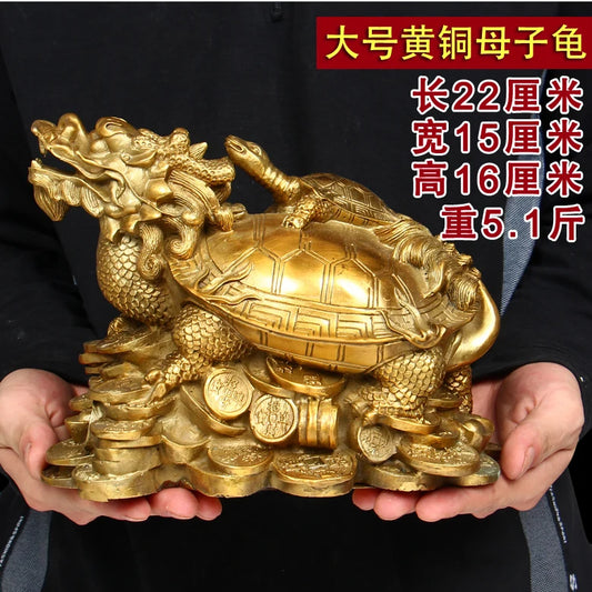 TOP COOL- HOME GOOD protective-efficacious Talisman family Protection Inviting Money Dragon Turtle FENG SHUI Brass statue-22CM