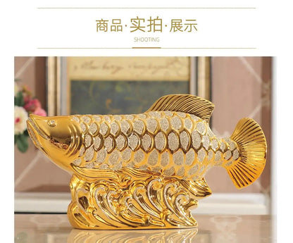 TOP COOL HOME OFFICE Company SHOP Talisman Money Drawing fortune Arowana Golden Fish FENG SHUI GOOD LUCK Decorative statue