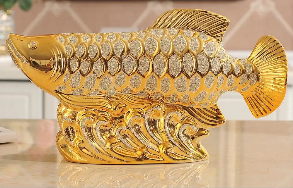 TOP COOL HOME OFFICE Company SHOP Talisman Money Drawing fortune Arowana Golden Fish FENG SHUI GOOD LUCK Decorative statue