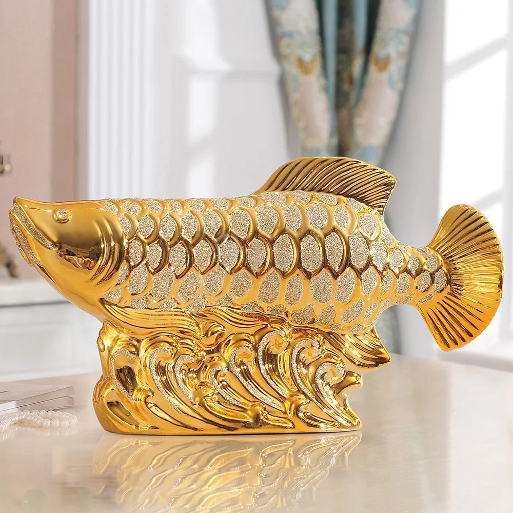 TOP COOL HOME OFFICE Company SHOP Talisman Money Drawing fortune Arowana Golden Fish FENG SHUI GOOD LUCK Decorative statue