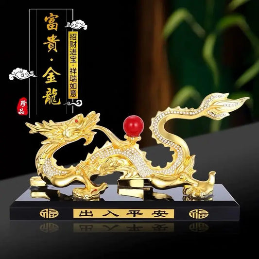 TOP COOL HOME OFFICE company SHOP CAR Talisman Money Drawing Diamonds Arowana Golden LONG Dragon  FENG SHUI brass statue