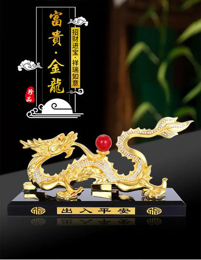 TOP COOL HOME OFFICE company SHOP CAR Talisman Money Drawing Diamonds Arowana Golden LONG Dragon  FENG SHUI brass statue