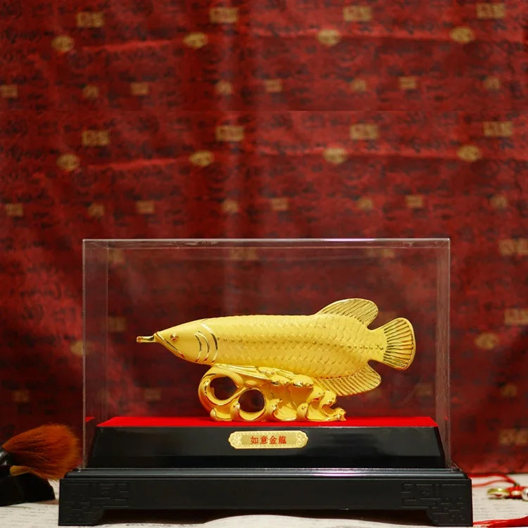 TOP COOL HOME OFFICE company SHOP TOP GIFT Talisman Money Drawing gold-plating Arowana Golden Fish Auspicious FENG SHUI statue