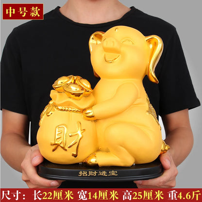 TOP COOL HOME Shop Parlour room decoration Business Money Drawing Good luck Propitious golden Fortune pig FENG SHUI Statue