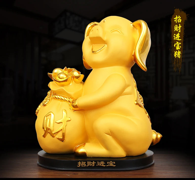 TOP COOL HOME Shop Parlour room decoration Business Money Drawing Good luck Propitious golden Fortune pig FENG SHUI Statue