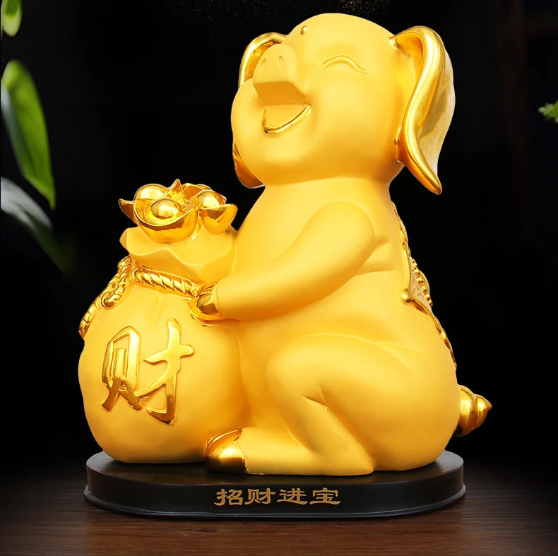 TOP COOL HOME Shop Parlour room decoration Business Money Drawing Good luck Propitious golden Fortune pig FENG SHUI Statue