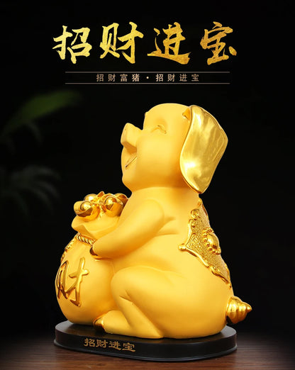 TOP COOL HOME Shop Parlour room decoration Business Money Drawing Good luck Propitious golden Fortune pig FENG SHUI Statue