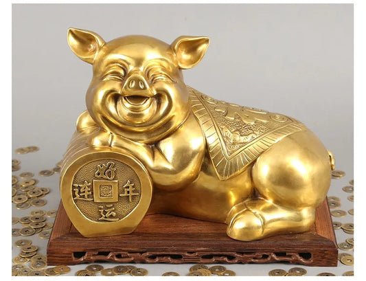 TOP COOL # HOME Shop lobby Business Money Drawing Good luck Propitious GOLD Fortune pig FENG SHUI BRASS Sculpture Statue