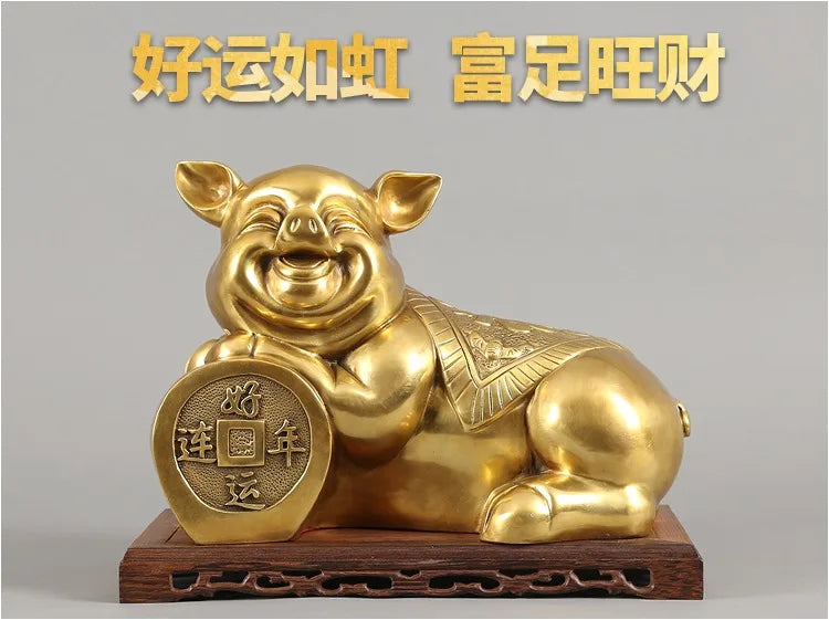 TOP COOL # HOME Shop lobby Business Money Drawing Good luck Propitious GOLD Fortune pig FENG SHUI BRASS Sculpture Statue