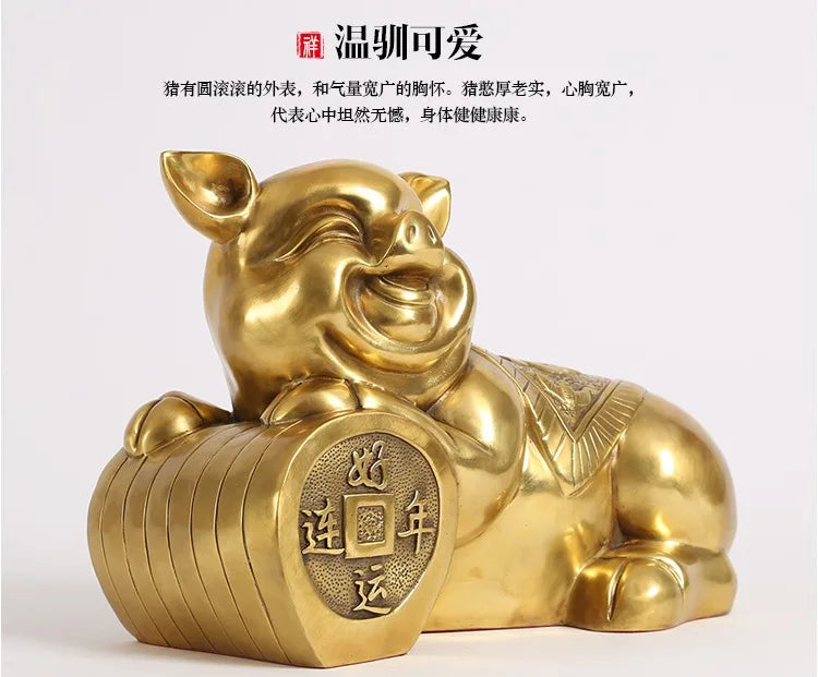 TOP COOL # HOME Shop lobby Business Money Drawing Good luck Propitious GOLD Fortune pig FENG SHUI BRASS Sculpture Statue