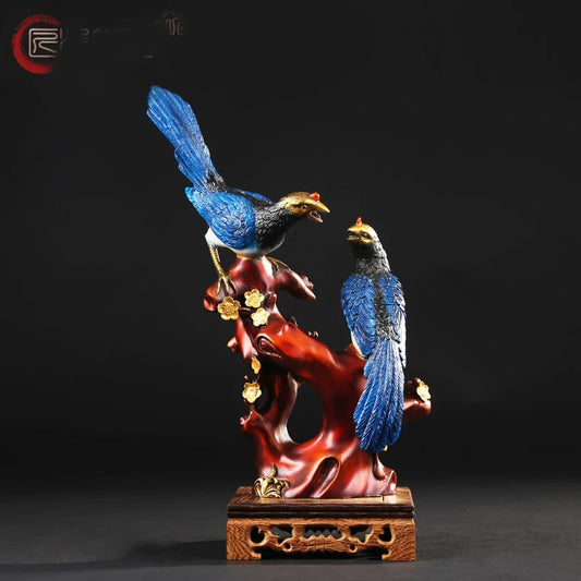 TOP COOL HOME office company business ART efficacious  propitious Mascot Good luck  Pied magpie FENG SHUI brass statue