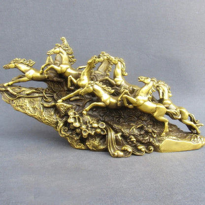 TOP COOL HOME office company efficacious business thriving Mascot Success 9 Running horses courser FENG SHUI brass statue