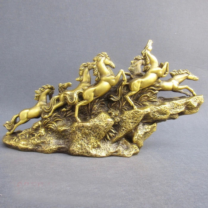 TOP COOL HOME office company efficacious business thriving Mascot Success 9 Running horses courser FENG SHUI brass statue