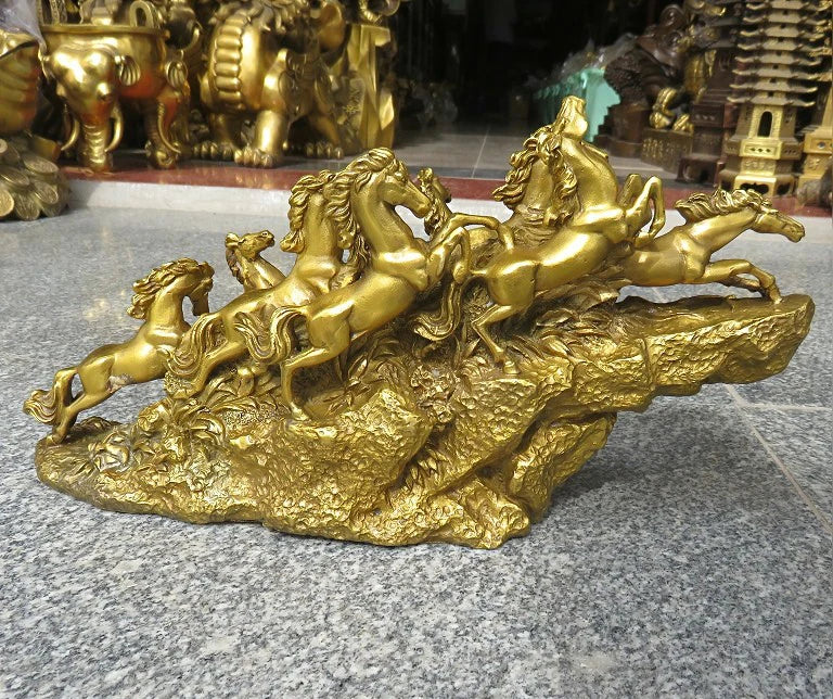 TOP COOL HOME office company efficacious business thriving Mascot Success 9 Running horses courser FENG SHUI brass statue