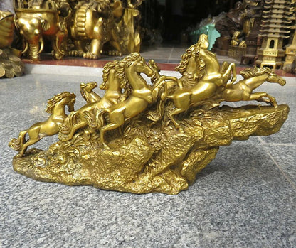 TOP COOL HOME office company efficacious business thriving Mascot Success 9 Running horses courser FENG SHUI brass statue