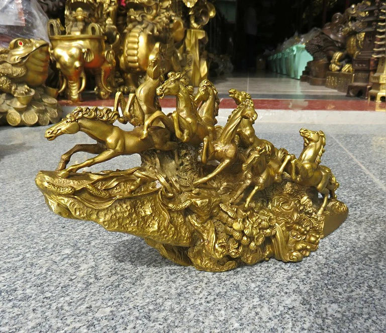 TOP COOL HOME office company efficacious business thriving Mascot Success 9 Running horses courser FENG SHUI brass statue