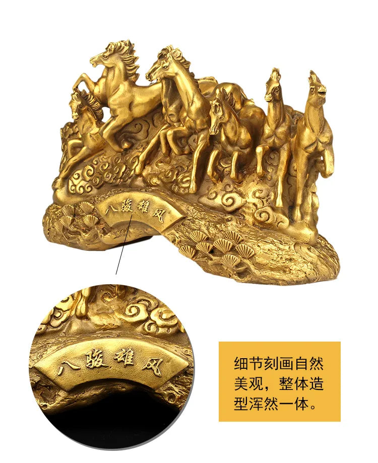 TOP COOL HOME office company efficacious thriving business Mascot Success 8 Running horses courser FENG SHUI brass statue