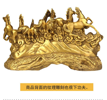 TOP COOL HOME office company efficacious thriving business Mascot Success 8 Running horses courser FENG SHUI brass statue