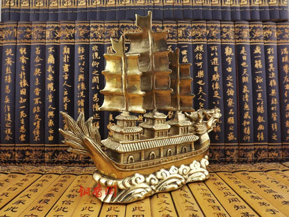 TOP COOL # HOME office company efficacious  thriving business Mascot Success Dragon Sailboat FENG SHUI brass statue-GOOD