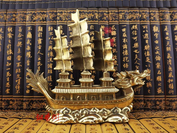 TOP COOL # HOME office company efficacious  thriving business Mascot Success Dragon Sailboat FENG SHUI brass statue-GOOD