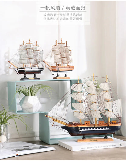 TOP COOL  HOME office company shop Business Ornament Everything is going smoothly Mascot Wood Sailboat FENG SHUI art Statue