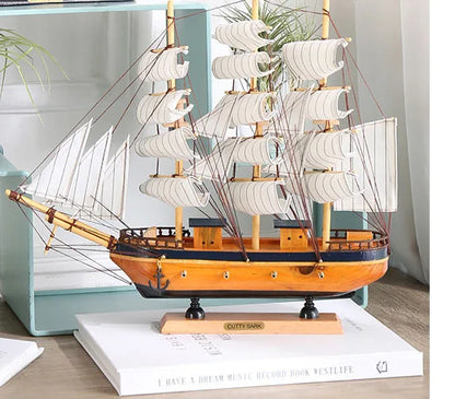 TOP COOL  HOME office company shop Business Ornament Everything is going smoothly Mascot Wood Sailboat FENG SHUI art Statue