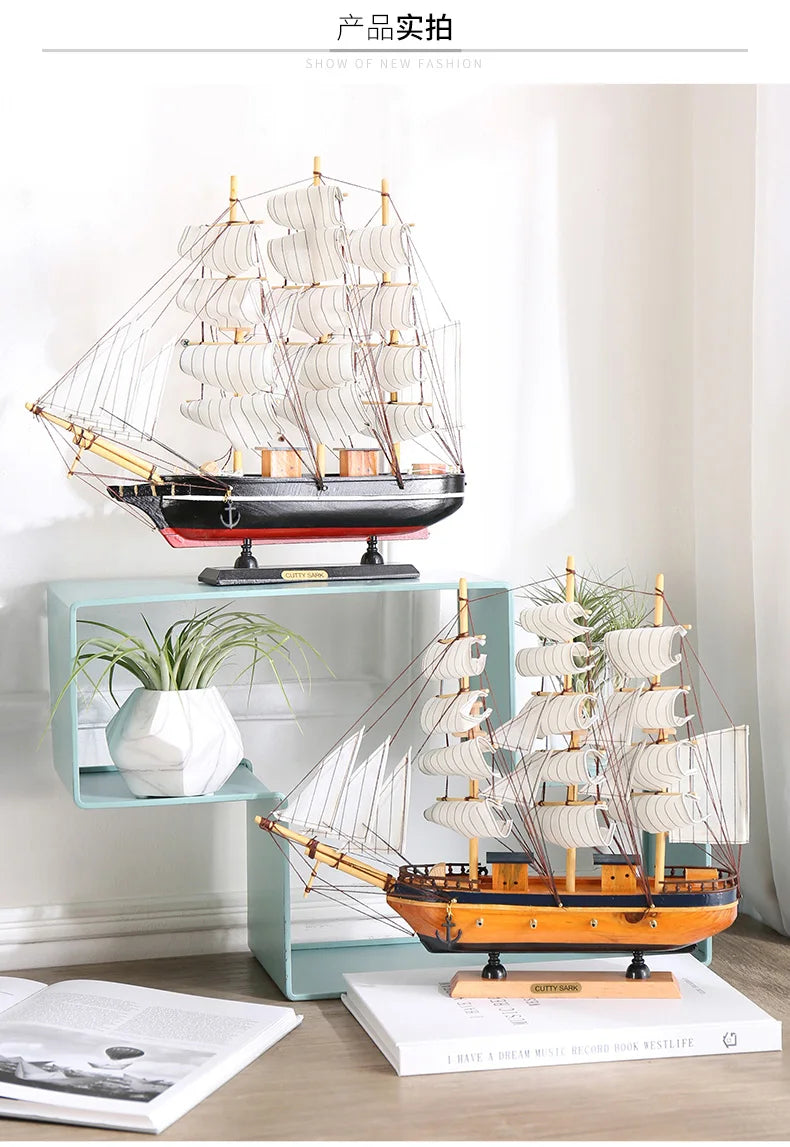 TOP COOL  HOME office company shop Business Ornament Everything is going smoothly Mascot Wood Sailboat FENG SHUI art Statue