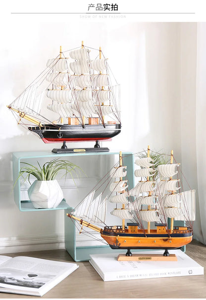 TOP COOL  HOME office company shop Business Ornament Everything is going smoothly Mascot Wood Sailboat FENG SHUI art Statue